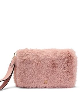 Victoria's Secret Blush Faux-Fur Wristlet Clutch with Gold Accent